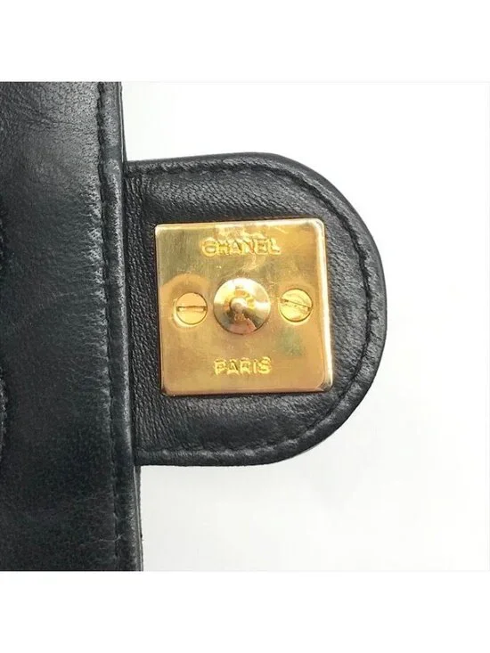 Chanel Quilted CC Logo Push Lock Lamb Leather Chain Shoulder Bag Black Purse - Picture 9 of 10